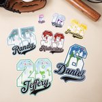 Personalised Multicolor Baseball Ice Cream Drip Stickers with Name and Number Birthday Gift for Baseball Lovers