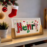 Babbo Natale personalizzato con design ad alce Luce notturna a LED in acrilico con nome e base in legno Regalo di Natale decorativo per la famiglia e gli amici