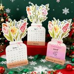 Personalisierte Aquarell Floral 2026 Tischkalender mit Gravur Text und hölzernen Sockel Home Decor Neujahr Geschenk für Familie Freunde