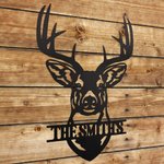 Personalized Deer Head Metal Wall Art Deer Antler Name Sign Rustic Farmhouse Decor Housewarming Gift for Hunter Farmer Deer Lover