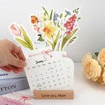 Personalisierte Aquarell Floral 2026 Tischkalender mit Gravur Text und hölzernen Sockel Home Decor Neujahr Geschenk für Familie Freunde