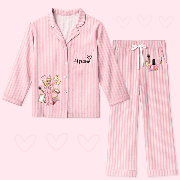 Personalised Pink Striped Cosmetic Pyjamas Set with Name Daily Use  Bachelorette Party Birthday Gift for Woman