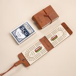 Personalised Portable PU Leather Cribbage Board with Playing Cards and Engraved Text Travel Outdoor Game Birthday Gift for Family Friends