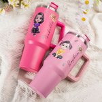 Personalized Cartoon Women Girl Birth Flower Butterfly 40oz Tumbler with Name and Straw Birthday Gift for Her