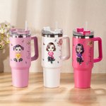 Personalized Cartoon Women Girl Birth Flower Butterfly 40oz Tumbler with Name and Straw Birthday Gift for Her