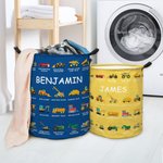 Personalized Construction Truck Laundry Basket – Waterproof Polyester Foldable Hamper with Custom Text, Two Sizes for Kids’ Room