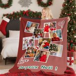 Couverture Personnalisée avec 3 à 9 Photos et Texte Décoration Intérieure Cadeau Noël Anniversaire pour Famille et Amis