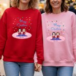 Sweat à Capuche Personnalisé avec 2 à 6 Personnages de Dessin Animé et Noms Tenue Quotidienne Cadeau Noël pour Meilleures Amies Sœurs