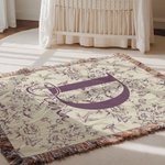 Personlig blomma Toile De Jouy mjuk pläd med fransar och namn och initialer för heminredning födelsedagspresent till familj och vänner