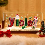 Babbo Natale personalizzato con design ad alce Luce notturna a LED in acrilico con nome e base in legno Regalo di Natale decorativo per la famiglia e gli amici