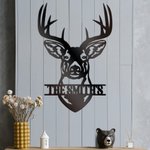 Personalized Deer Head Metal Wall Art Deer Antler Name Sign Rustic Farmhouse Decor Housewarming Gift for Hunter Farmer Deer Lover