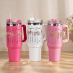 Personalisierte Multicolor Geburt Blume 40oz Becher mit Namen Deckel und Strohhalm Geburtstag Muttertag Geschenk für Mutter Oma