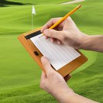 Henkilökohtainen PU Nahka Golf tuloskortin haltija alkuperäisellä ja nimellä Kilpailu Harjoittelutarvikkeet Syntymäpäivä Pelipäivä Lahja miehelle Golf Loverille