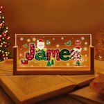 Babbo Natale personalizzato con design ad alce Luce notturna a LED in acrilico con nome e base in legno Regalo di Natale decorativo per la famiglia e gli amici