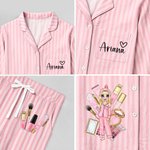 Personalised Pink Striped Cosmetic Pajamas Set with Name Daily Use  Bachelorette Party Birthday Gift for Woman