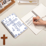 Personalized Floral Cross Bible Verse  A5 Spiral Journal Notebook with Name and 120 Lined Pages First Communion Baptism Gift for Girls Christians