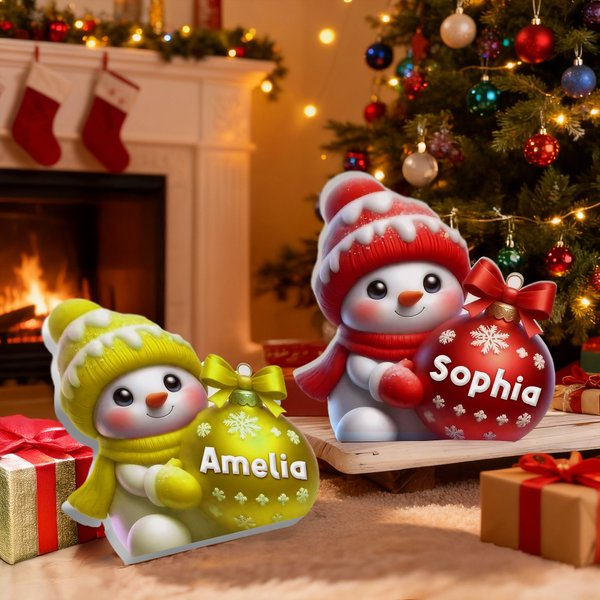 Gepersonaliseerd Multikleur Schattig Sneeuwpop Kerstbal Ornament met Naam Kerstdecoratie Kerst Cadeau voor Familie en Vrienden