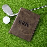 Henkilökohtainen PU Nahka Golf tuloskortin haltija alkuperäisellä ja nimellä Kilpailu Harjoittelutarvikkeet Syntymäpäivä Pelipäivä Lahja miehelle Golf Loverille