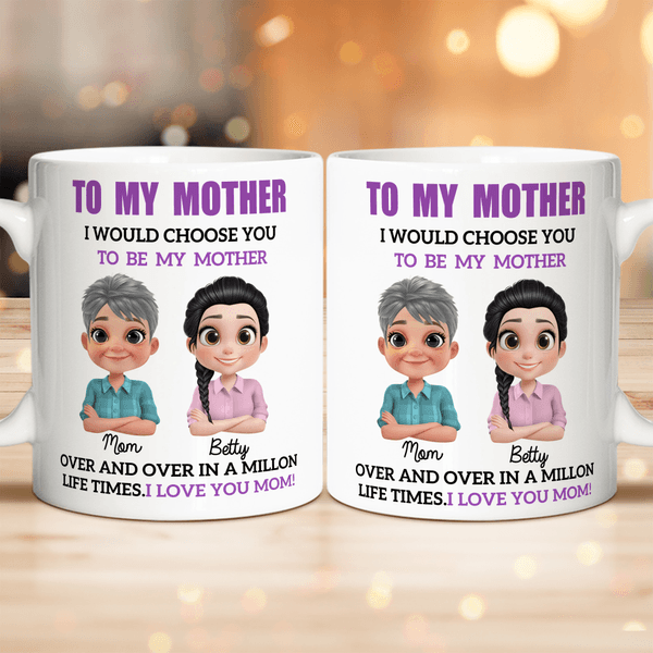 Personalized Cartoon Mother and Daughter Ceramic Coffee Mug with Name Daily Use Birthday Mother's Day Gift for Girls Women