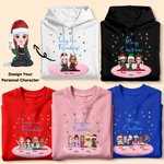Sweat à Capuche Personnalisé avec 2 à 6 Personnages de Dessin Animé et Noms Tenue Quotidienne Cadeau Noël pour Meilleures Amies Sœurs