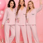 Personalised Pink Striped Cosmetic Pajamas Set with Name Daily Use  Bachelorette Party Birthday Gift for Woman