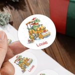 Personalizado lindo dinosaurio vehículos de construcción a prueba de agua pegatinas con nombre de regalo decoración de la fiesta de Navidad para los niños amantes de los dinosaurios