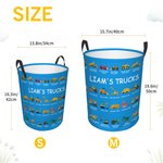 Personalized Construction Truck Laundry Basket – Waterproof Polyester Foldable Hamper with Custom Text, Two Sizes for Kids’ Room