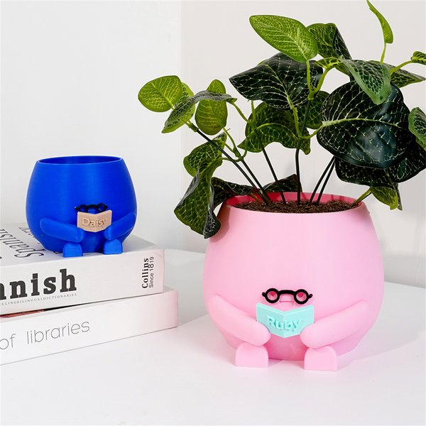 Personalised 3D Printed Cute Book-Reading Planter Pot with Name Home Decor Birthday Gift for Bookworm Plant Lover