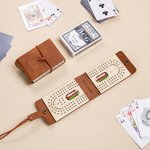 Personalised Portable PU Leather Cribbage Board with Playing Cards and Engraved Text Travel Outdoor Game Birthday Gift for Family Friends