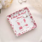 Personalized Toile De Jouy State Map Square Ceramic Trinket Jewelry Dish with Text and Name Birthday Anniversary Gift for Family Couples