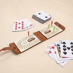 Personalised Portable PU Leather Cribbage Board with Playing Cards and Engraved Text Travel Outdoor Game Birthday Gift for Family Friends