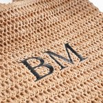 Personalised Embroidered Initial Raffia Tote Bag with Pocket Reusable Beach Travel Accessory Bridal Party Mother's Day Gift for Her