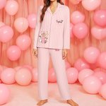 Personalised Pink Striped Cosmetic Pajamas Set with Name Daily Use  Bachelorette Party Birthday Gift for Woman