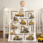 Personalized Construction Vehicle Soft Throw Blanket with Name Birthday Christmas Gift for Engineering Vehicle Lover