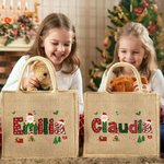 Borsa tote riutilizzabile personalizzata in iuta con nome a tema Babbo Natale regalo di Natale per bambini e famiglia