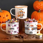 Tasse en Émail 355 ml Personnalisée avec Nom Texte et Motif Fantôme Raton Laveur Citrouille Cadeau Halloween pour Enfants