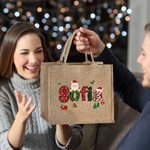 Borsa tote riutilizzabile personalizzata in iuta con nome a tema Babbo Natale regalo di Natale per bambini e famiglia