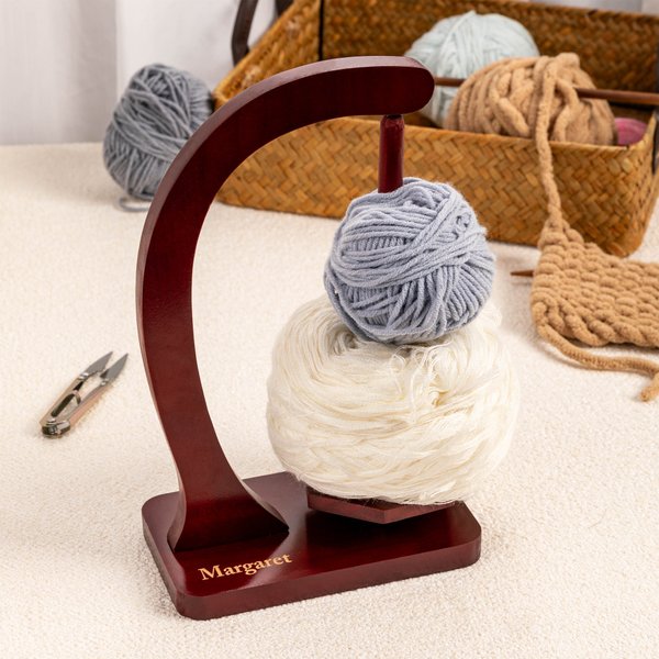Personalized  Magnetic Wooden Yarn Ball Holder with Text Home Decor Birthday Christmas Mother's Day Gift for Mother Grandmother Craft Lovers