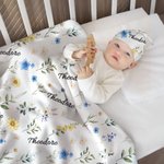 Ensemble personnalisé de couvertures et de bonnets à nœuds avec nom Décoration de la chambre d'enfant Douceur de bébé Anniversaire Cadeau de Noël pour nouveau-né