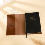 Personalised Cross Floral Monogram PU Leather Bible Book Cover Case with Name Bible Study Supplies Christmas Religious Gift for Christian