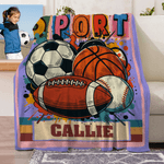 Personalized Retro Graffiti Soccer Basketball Sports Soft Throw Blanket with Name Home Decor Birthday Christmas Gift for Kids Sports Lovers