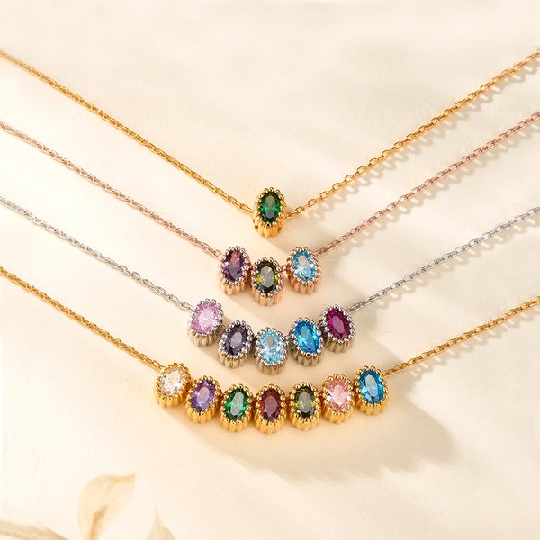 Personalized 1-9 Family Birthstones Women Necklace Dainty Jewelry Birthday Mother's Day Gift for Mom Grandma