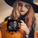 Personalised Halloween Costume Cartoon Character Black Cauldron Ceramic Coffee Mug with Initial and Name Halloween Party Gift for Women Kids