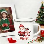 Personalisierte niedlichen Cartoon Weihnachtsmann Multicolor 12 oz Emaille Becher mit Namen Weihnachtsgeschenk für Familie Kinder