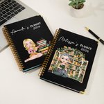 Personalised Cartoon Reading Girl Cat Book 2026 Planner Spiral A5 Notebook with Weekly Monthly Planner Pages Birthday Gift for Book Lovers Women