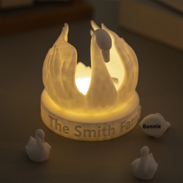 Ornement lumineux personnalisé imprimé en 3D avec le nom de la mère et du petit cygne Décoration de bureau Cadeau de Noël pour Maman Grand-mère Famille