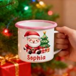 Personalisierte niedlichen Cartoon Weihnachtsmann Multicolor 12 oz Emaille Becher mit Namen Weihnachtsgeschenk für Familie Kinder