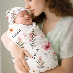 Ensemble personnalisé de couvertures et de bonnets à nœuds avec nom Décoration de la chambre d'enfant Douceur de bébé Anniversaire Cadeau de Noël pour nouveau-né