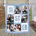 Personalized Nine-Square Grid Sister Soft Throw Blanket with 6 Photos Collage Home Decor Birthday Anniversary Gift for Besties Friends