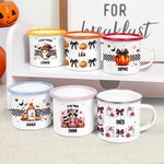 Tasse en Émail 355 ml Personnalisée avec Nom Texte et Motif Fantôme Raton Laveur Citrouille Cadeau Halloween pour Enfants